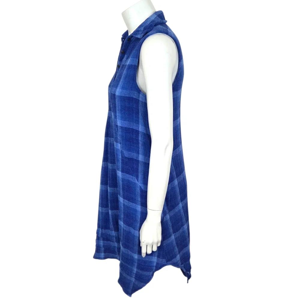 Isabella Sinclair Anthropologie Linen Plaid Shirt Dress Womens Small Blue
